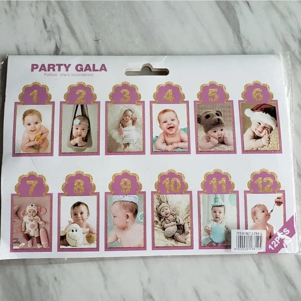 Baby Girls Pink Gold 12 Months 1 Year Pictures Growth Centerpieces Banner